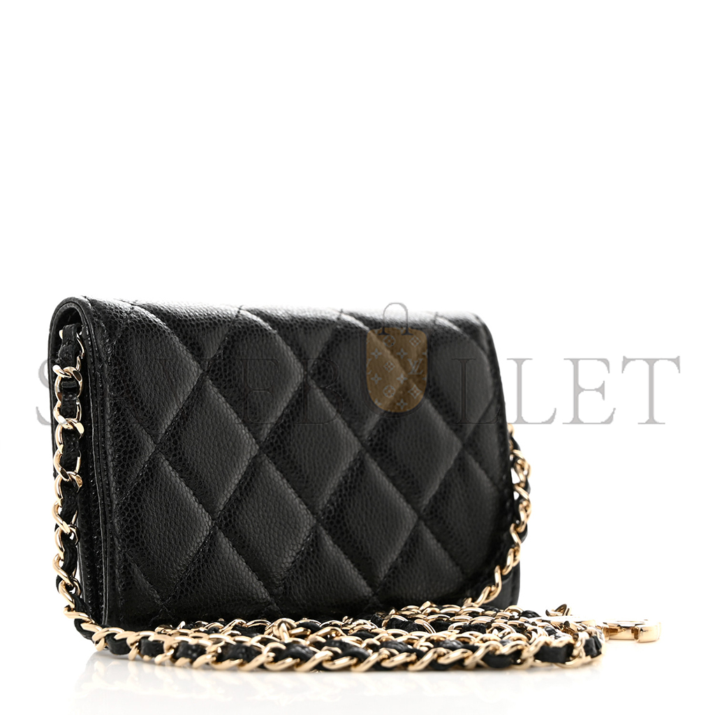 Ch*el caviar quilted belt bag black gold hardware a81081 (10.5*7*2.5cm)